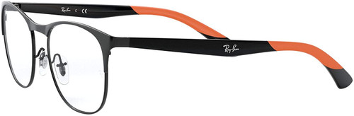 Profile View of Ray-Ban RX6412-2904 Designer Progressive Lens Blue Light Blocking Eyeglasses in Black Orange Unisex Retro Full Rim Metal 52 mm