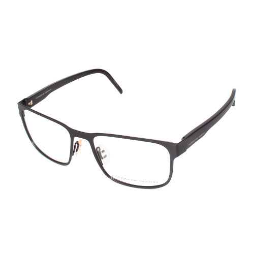 Profile View of Porsche Design P8291-A-55 Designer Progressive Lens Blue Light Blocking Eyeglasses in Gun Metal Grey&Gloss Black Unisex Square Full Rim Titanium 55 mm