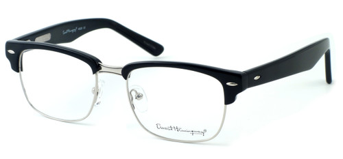 Profile View of Ernest Hemingway Designer Blue Light Blocking Glasses 4629 Gloss Black & Silver