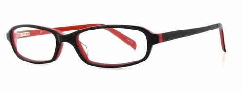 Profile View of Calabria Vivid 743 Designer Progressive Lens Blue Light Glasses in Black Red