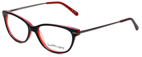 Profile View of Ernest Hemingway Designer Progressive Blue Light Glasses H4644 in Black/Red 51mm