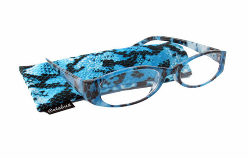 Profile View of Calabria 744 Snakeskin Designer Progressive Blue Light Glasses&Match Case Blue