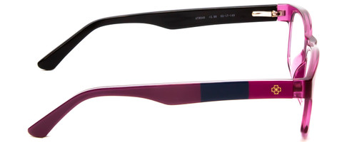 Side View of Ann Taylor ATR040 Designer Progressive Lens Blue Light Blocking Eyeglasses in Crystal Purple Hot Pink Fuchsia Stripe Ladies Classic Full Rim Acetate 52 mm