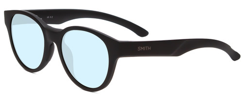 Profile View of Smith Optics Rounder Designer Blue Light Blocking Eyeglasses in Ice Smoke Green Crystal Grey Unisex Classic Full Rim Acetate 51 mm