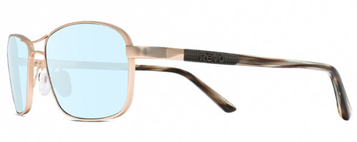 Profile View of REVO CLIVE Designer Blue Light Blocking Eyeglasses in Satin Gold Brown Mens Oval Full Rim Metal 58 mm