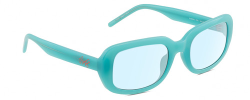 Profile View of Guess GU8250 Designer Blue Light Blocking Eyeglasses in Gloss Turquoise Blue Ladies Oval Full Rim Acetate 54 mm