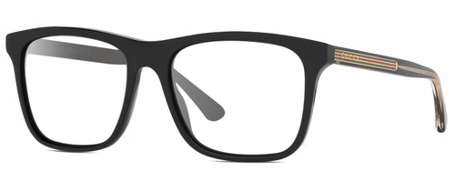Profile View of Gucci GG0381SN Designer Progressive Lens Blue Light Blocking Eyeglasses in Black Gold Red Green Unisex Square Full Rim Acetate 57 mm