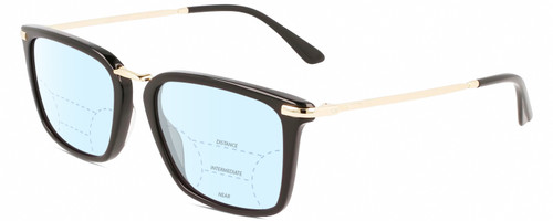 Profile View of Calvin Klein CK22512S Designer Progressive Lens Blue Light Blocking Eyeglasses in Gloss Black Gold Unisex Rectangular Full Rim Acetate 53 mm