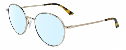 Profile View of Calvin Klein CK21127S Designer Blue Light Blocking Eyeglasses in Gold Tortoise Havana Unisex Round Full Rim Metal 54 mm