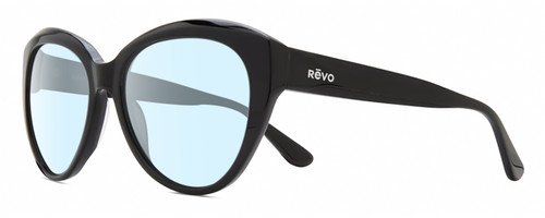 Profile View of REVO ROSE Designer Blue Light Blocking Eyeglasses in Gloss Black Ladies Cat Eye Full Rim Acetate 55 mm