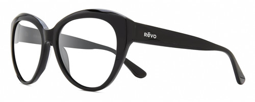 Profile View of REVO ROSE Designer Progressive Lens Blue Light Blocking Eyeglasses in Gloss Black Ladies Cat Eye Full Rim Acetate 55 mm