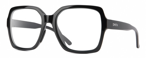 Profile View of Smith Optics Flare-807 Designer Progressive Lens Blue Light Blocking Eyeglasses in Gloss Black Ladies Square Full Rim Acetate 57 mm