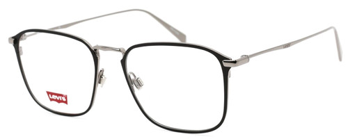 Profile View of Levi's Timeless LV5000 Designer Blue Light Blocking Eyeglasses in Black Ruthenium Silver Unisex Square Full Rim Metal 52 mm