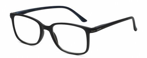 Profile View of Geoffrey Beene GBR012 Designer Blue Light Blocking Eyeglasses in Matte Black Navy Blue Mens Oval Full Rim Acetate 53 mm