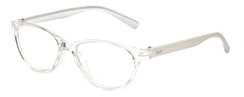 Profile View of Elle EL15579R Designer Progressive Lens Blue Light Blocking Eyeglasses in Crystal Clear White Ladies Oval Full Rim Acetate 51 mm