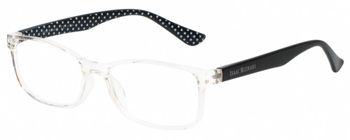 Profile View of Isaac Mizrahi IM31275R Designer Blue Light Blocking Eyeglasses in Clear Crystal Black White Polka Dot Ladies Oval Full Rim Acetate 55 mm