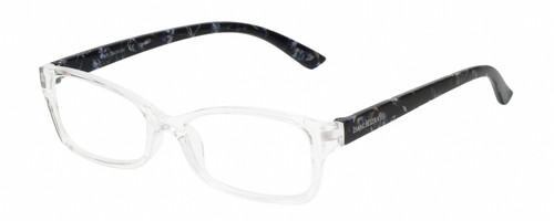 Profile View of Isaac Mizrahi IM31298R Designer Blue Light Blocking Eyeglasses in Crystal Clear Floral Blue Black Ladies Butterfly Full Rim Acetate 51 mm