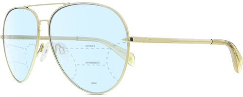 Profile View of Rag&Bone 1006 Designer Progressive Lens Blue Light Blocking Eyeglasses in Gold Yellow Crystal Ladies Pilot Full Rim Metal 59 mm