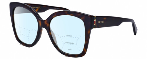 Profile View of GUCCI GG0459S-002 Designer Progressive Lens Blue Light Blocking Eyeglasses in Dark Brown Havana Tortoise Gold Ladies Cateye Full Rim Acetate 54 mm