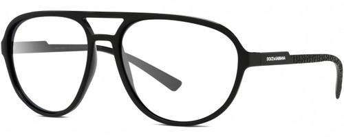 Profile View of Dolce&Gabbana DG6150 Designer Blue Light Blocking Eyeglasses in Matte Black Mens Pilot Full Rim Acetate 60 mm