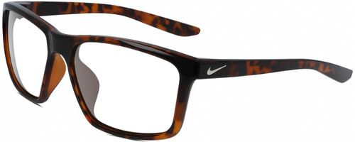 Profile View of NIKE Valiant-CW4645-220 Designer Blue Light Blocking Eyeglasses in Gloss Brown Tortoise Havana Crystal White Unisex Rectangular Full Rim Acetate 60 mm