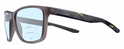 Profile View of NIKE Essent-Endvor-EV1117-010 Designer Progressive Lens Blue Light Blocking Eyeglasses in Matte Gunsmoke Grey Black Yellow Unisex Panthos Full Rim Acetate 57 mm