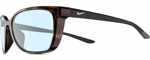 Profile View of NIKE Sentiment-220 Designer Blue Light Blocking Eyeglasses in Gloss Brown Tortoise Havana Matte Black Grey Ladies Square Full Rim Acetate 56 mm