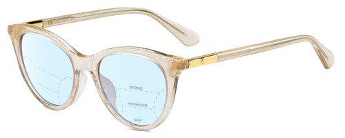 Profile View of Kate Spade JANALYNN Designer Progressive Lens Blue Light Blocking Eyeglasses in Sparkly Glitter Beige Crystal Gold Ladies Cat Eye Full Rim Acetate 51 mm