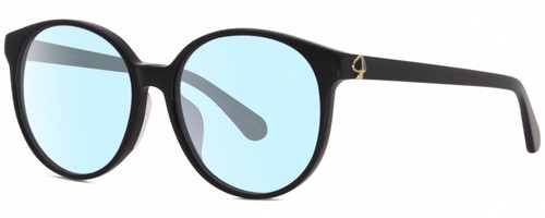 Profile View of Kate Spade ELIZA Designer Blue Light Blocking Eyeglasses in Gloss Black Gold Ladies Round Full Rim Acetate 55 mm