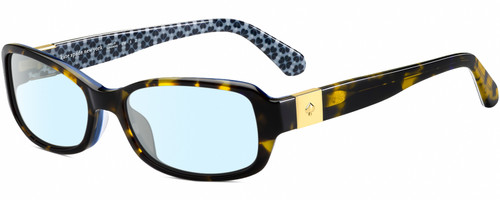 Profile View of Kate Spade PAXTON2 Designer Blue Light Blocking Eyeglasses in Dark Brown Tortoise Havana Gold Blue Floral Ladies Rectangular Full Rim Acetate 53 mm