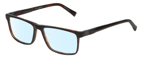 Profile View of John Varvatos V404 Designer Blue Light Blocking Eyeglasses in Gloss Dark Brown Demi Tortoise Havana Gunmetal Unisex Rectangular Full Rim Acetate 56 mm