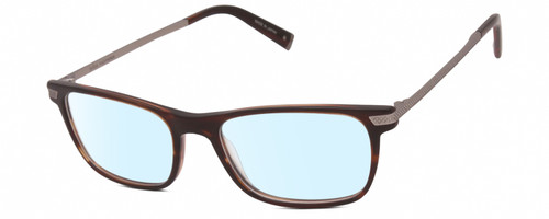 Profile View of John Varvatos V412 Designer Blue Light Blocking Eyeglasses in Gloss Dark Brown Auburn Marble Silver Unisex Rectangular Full Rim Acetate 54 mm