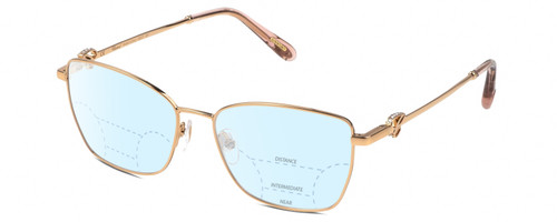 Profile View of Chopard VCHF50S Designer Progressive Lens Blue Light Blocking Eyeglasses in 24KT Rose Gold Plated Pink Crystal Silver Gemstone Accents Ladies Cat Eye Full Rim Metal 55 mm