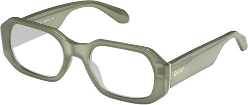 Profile View of QUAY Australia Hyped Up Designer Blue Light Blocking Eyeglasses in Crystal Jade Green Unisex Hexagonal Full Rim Acetate 53 mm