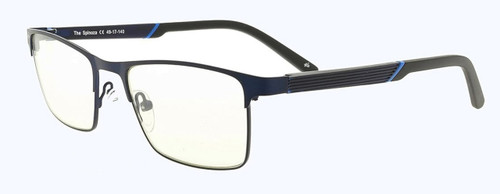 Profile View of Prive Revaux Spinoza Designer Blue Light Blocking Eyeglasses in Midnight Blue Unisex Rectangular Full Rim Metal 49 mm