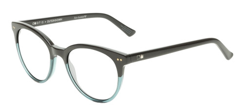 Profile View of OTIS Jazmine Designer Progressive Lens Blue Light Blocking Eyeglasses in Eco Teal Bark Smokey Unisex Round Full Rim Acetate 53 mm
