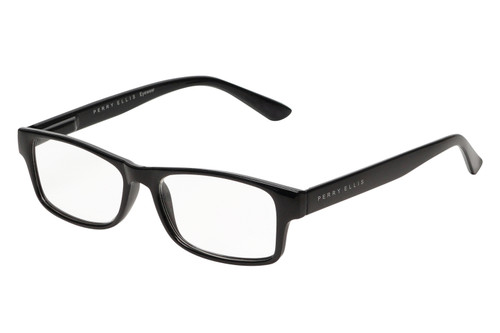 Profile View of Perry Ellis PEBX59 Designer Blue Light Blocking Eyeglasses in Gloss Black Marble Unisex Rectangular Full Rim Acetate 50 mm