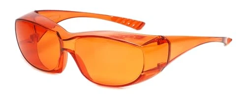Medspex 6000 Dark Orange Fitover Dental Safety Glasses Protection for Teeth Whitening LED Light Eye Shield Red Light Goggles Blue Light Blocking Glasses Fit Over Prescription Glasses Anti Scratch Fog