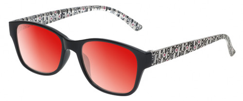 Medspex EL15558R Gloss Black Modern Art White Deep Red Color Therapy Reading Glasses