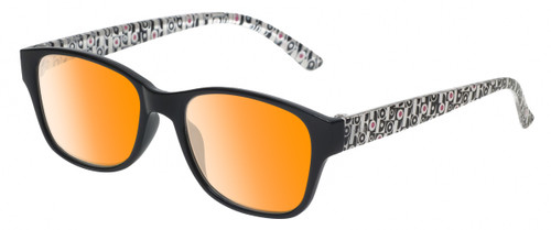 Medspex EL15558R Gloss Black Modern Art White Light Orange Color Therapy Reading Glasses