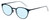 Profile View of Eyebobs Jim Dandy Designer Progressive Lens Blue Light Blocking Eyeglasses in Satin Navy Blue Crystal Unisex Round Full Rim Metal 50 mm with Blue Light Zone functionality illustration laid over the lens