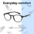 Lightweight Construction Illustration of Prive Revaux Plato Designer Progressive Lens Blue Light Blocking Eyeglasses in Matte Caviar Black Unisex Round Full Rim Acetate 49 mm