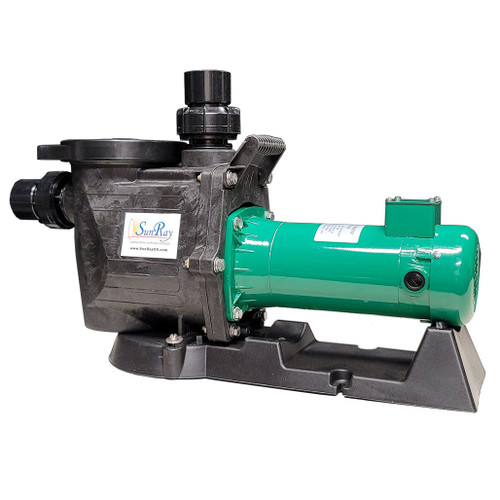 SunRay Solar Pool Pump DC Brush Type- SOLFLO Pump Motor Showing Data - GPM - Head - Volts - numbers with ie =-P 61-32-90 LC