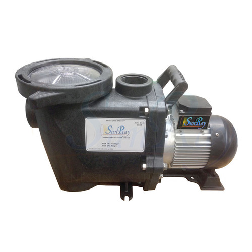 SunRay Solar Pool Pump DC Brushless- SOLFLO Pump Motor Showing Data - GPM - Head - Volts - numbers with ie =-P 75-40-105 BC