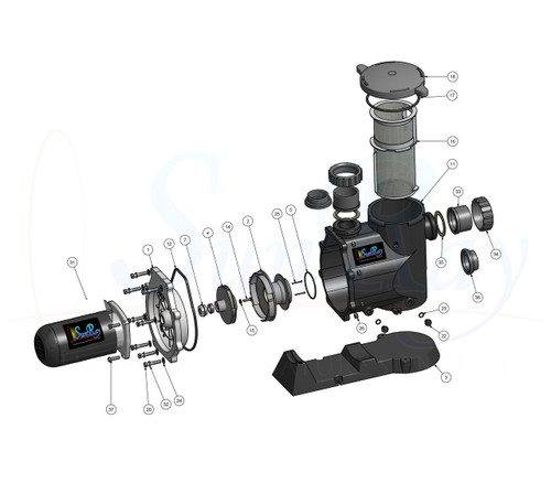 SunRay SolFlo1 - 1 HP DC - 3 Solar Panels 750w Filter Pool Pump Systems 61GPM 32FT Head 90VDC Brush Type Motor Complete