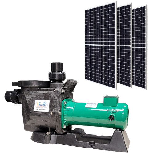 SunRay SolFlo1 - 1 1/2 HP DC - 6 Solar Panels 1.5Kw Filter Pool Pump Systems 85GPM 35FT Head 180VDC Brush Type Motor Complete