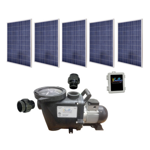 SunRay SolFlo3 - 5 Solar Panels 1250kW Filter Pump Systems Complete Solar Pool Pump 80GPM 55FT Head 180VDC Brushless Motor