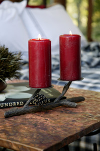 Pine Iron Candle Holder Double