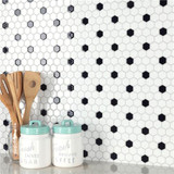 Mavis White and Black Dot Porcelain Hexagon Mosaic