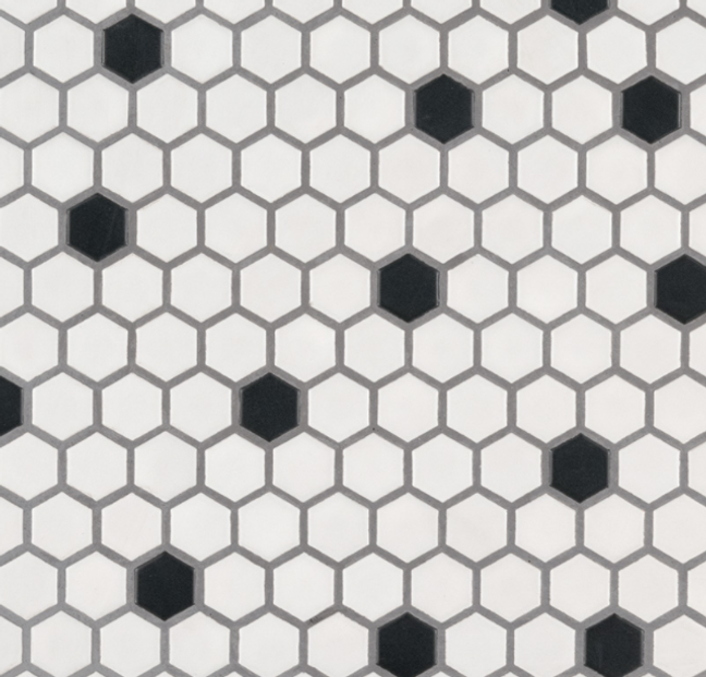 1" Hexagon - Black & White 